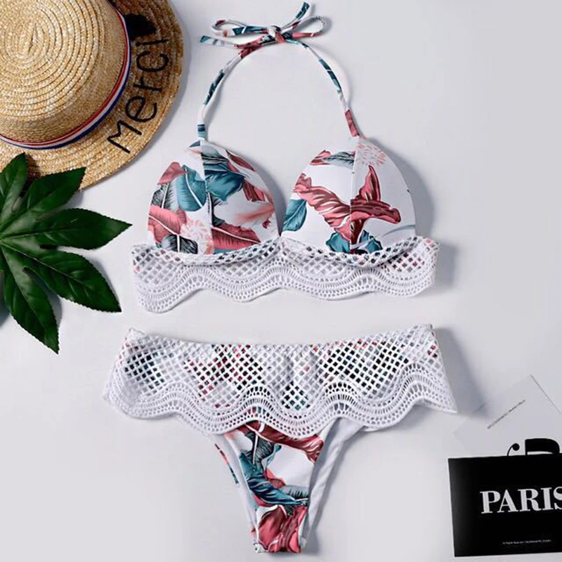 New Puch Up Swimsuit Women Lace Bikini Set High waist Brazilian Bikini Vintage Printed Bikinis XXL Female maillot de bain femme