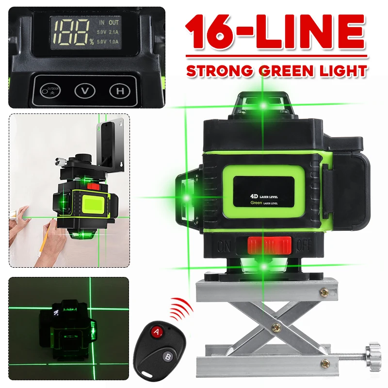 ZEAST 16 Line Laser Level Green Light 3D Remote Control Measure W/Wall Attachment Frame Self-Leveling System Green Beam Laser
ZEAST 16 Line Laser Level Green Light 3D Remote Control Measure W/Wall Attachment Frame Self-Leveling System Green Beam Laser