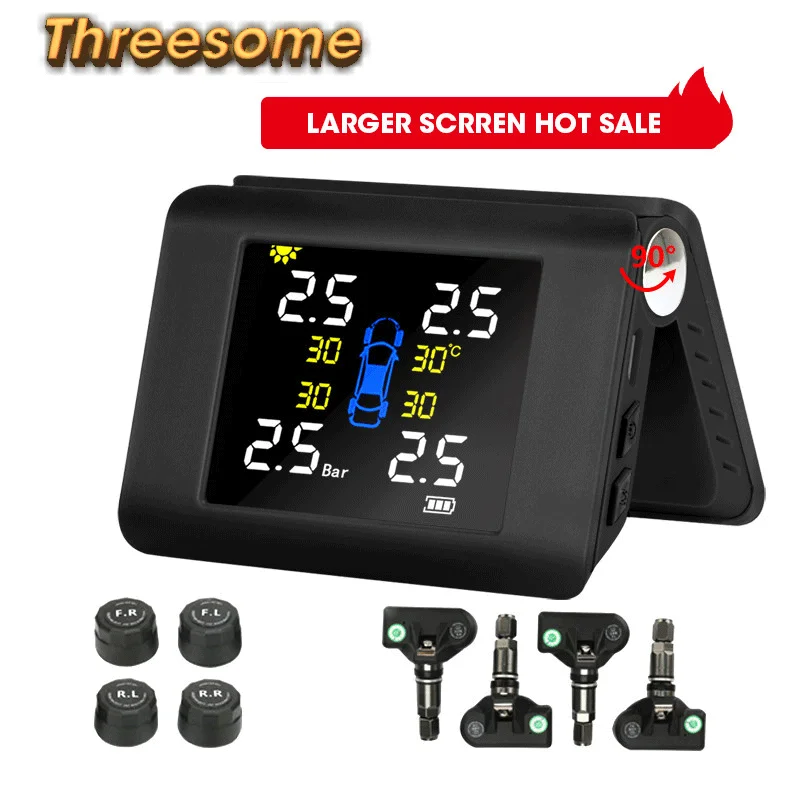 Threesome Tire Pressure Alarm Monitoring System TPMS 4 Built-in or External Sensor Black Auto Wireless Solar Power Charge tpms
Threesome Tire Pressure Alarm Monitoring System TPMS 4 Built-in or External Sensor Black Auto Wireless Solar Power Charge tpms