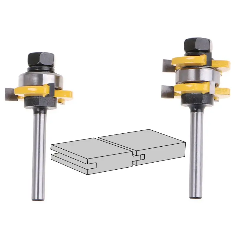 2pcs 1/4 Inch Shank Tongue Groove Joint Assembly Router Bit Set 3 Teeth T Shape Tenon Carpentry Woodwork Cutter Tools
2pcs 1/4 Inch Shank Tongue Groove Joint Assembly Router Bit Set 3 Teeth T Shape Tenon Carpentry Woodwork Cutter Tools