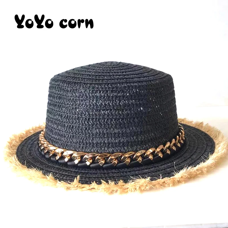 YOYOCORN With Black Belt raffia caps Unisex Beach Sun Hats Stylish Women Men Panama Jazz cap Golden chain Cowboy Gangster Hat
YOYOCORN With Black Belt raffia caps Unisex Beach Sun Hats Stylish Women Men Panama Jazz cap Golden chain Cowboy Gangster Hat