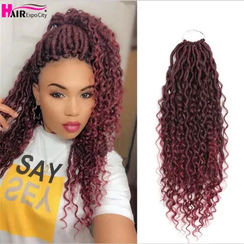 

14-18" Goddess Faux Locs Crochet Hair Synthetic Hair Extension For Braids Ombre Braiding Hair With Curly Ends Hair Expo City