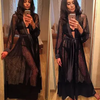 Sexy Women Lace Sheer Long Robe Nightgown Bathrobe Pajamas Long Sleeve Belt Nightdress Transparent Erotic Sleepwear Gown Dress
Sexy Women Lace Sheer Long Robe Nightgown Bathrobe Pajamas Long Sleeve Belt Nightdress Transparent Erotic Sleepwear Gown Dress
