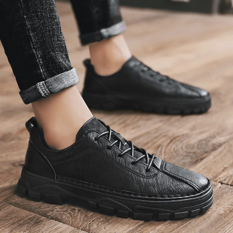 British Style Men Casual Men Shoes lace up Fashion outdoor autumn Men Flats Black Genuine Leather breathable men loafers shoes 5
British Style Men Casual Men Shoes lace up Fashion outdoor autumn Men Flats Black Genuine Leather breathable men loafers shoes 5
