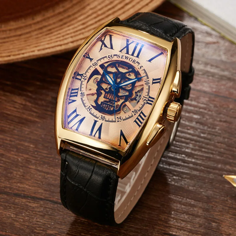 Luxury Gold Skull Watch Men Skeleton Watches Sewor Automatic Mechanical Wristwatches Men Tonneau Watches Clock Reloj Hombre
Luxury Gold Skull Watch Men Skeleton Watches Sewor Automatic Mechanical Wristwatches Men Tonneau Watches Clock Reloj Hombre