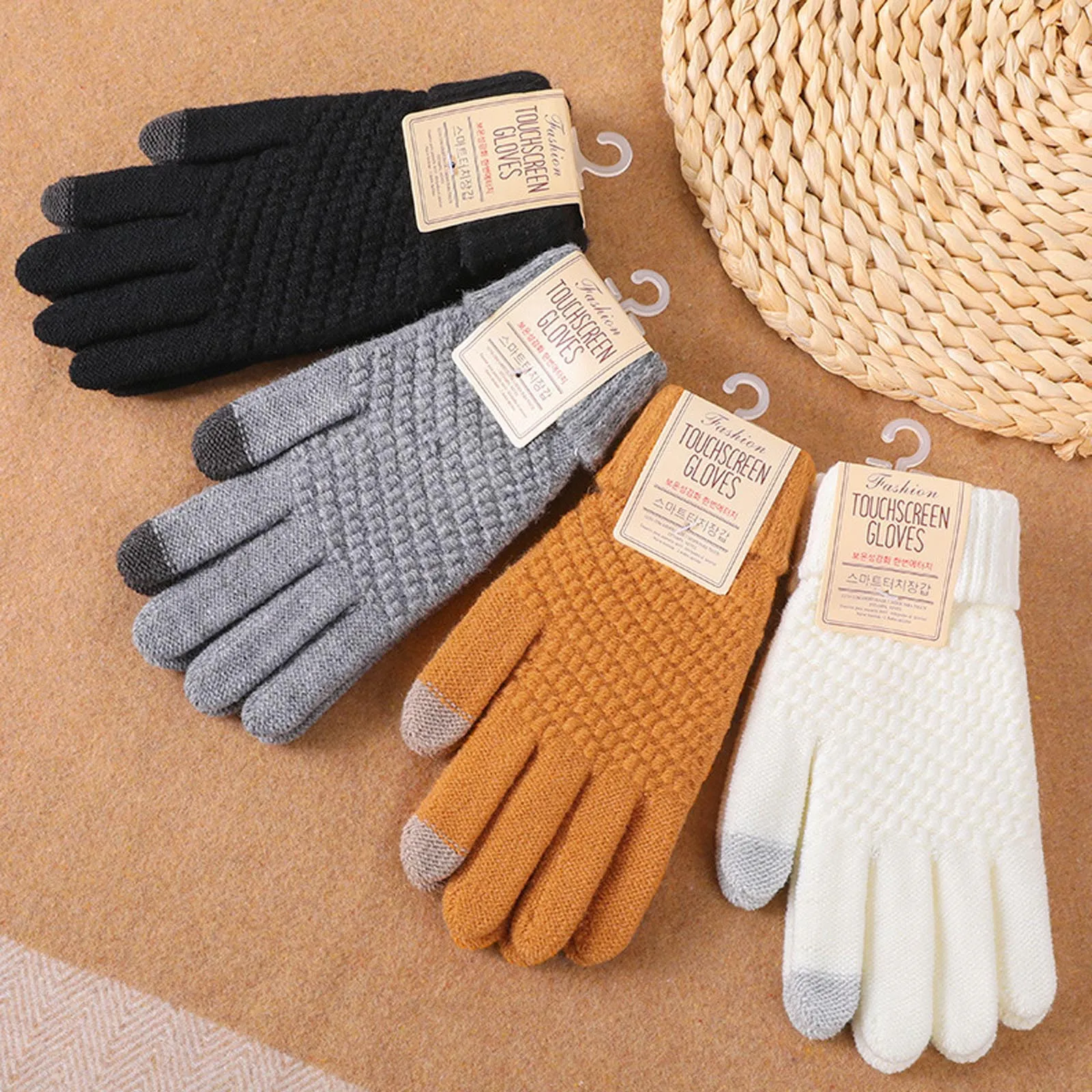 Фото Зимние новые теплые перчатки для женщин вязаные шерстяные ветрозащитные работы