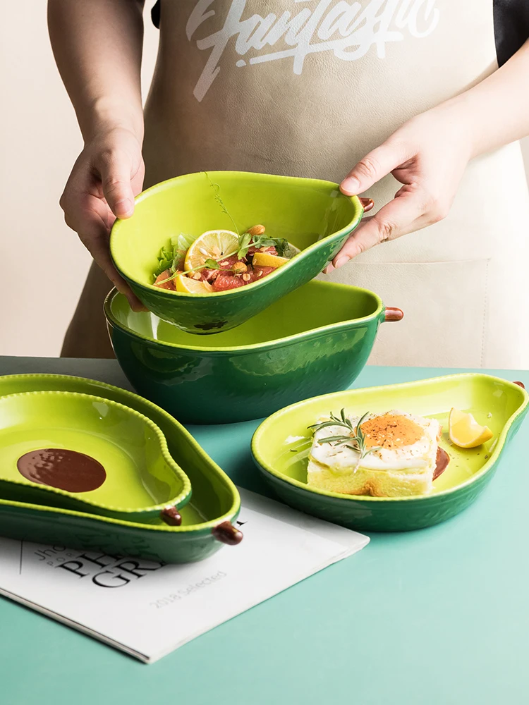 Creative Avocado Plate Ceramic Tableware Household Dishes Snack Dessert Fruit Salad Plate Avocado Bowl Porcelain Dinnerware Sets
Creative Avocado Plate Ceramic Tableware Household Dishes Snack Dessert Fruit Salad Plate Avocado Bowl Porcelain Dinnerware Sets