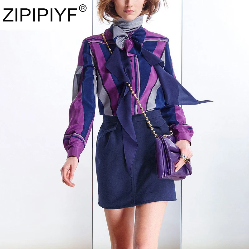 2019 Autumn New Stripe Bow Design Fashion Women's Long Sleeve Chiffon Shirt + Skirts Elegant Female Two-piece Suit Sets C1982
2019 Autumn New Stripe Bow Design Fashion Women's Long Sleeve Chiffon Shirt + Skirts Elegant Female Two-piece Suit Sets C1982
