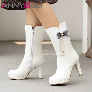 ANNYMOLI Extreme High Heel Mid Calf Boots Woman Boots Platform Thin Heel Shoes Zip Bow Female Boots Autumn Winter White Size 43
ANNYMOLI Extreme High Heel Mid Calf Boots Woman Boots Platform Thin Heel Shoes Zip Bow Female Boots Autumn Winter White Size 43