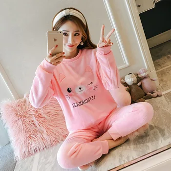 2PCS Sleep Set Flannel Winter Women Comfortable Soft Cute Cartoon Pink Pajamas Set Pyjamas Suit Nightwear Keep Warm Top&pants 
2PCS Sleep Set Flannel Winter Women Comfortable Soft Cute Cartoon Pink Pajamas Set Pyjamas Suit Nightwear Keep Warm Top&pants