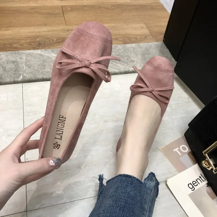 

Summer Versatile Shallow Mouth Single Shoes Women's 2019 Spring Bow Flat Side Scoop Bootie Pregnant Women Moccosins Outer Wear S