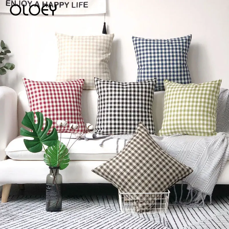 2020 Modern European Geometric Solid Color Checkered Pillow Bedroom Sofa Art Cushion Cover Linen Car Seat Knitted 45x45cm | Дом и сад