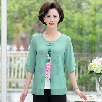 Fake Two Pieces T-Shirts Middle Age Mother Chiffon Tee Tops Summer Pullovers 2020 New Plus Size Women O-Neck Printed Tops
Fake Two Pieces T-Shirts Middle Age Mother Chiffon Tee Tops Summer Pullovers 2020 New Plus Size Women O-Neck Printed Tops