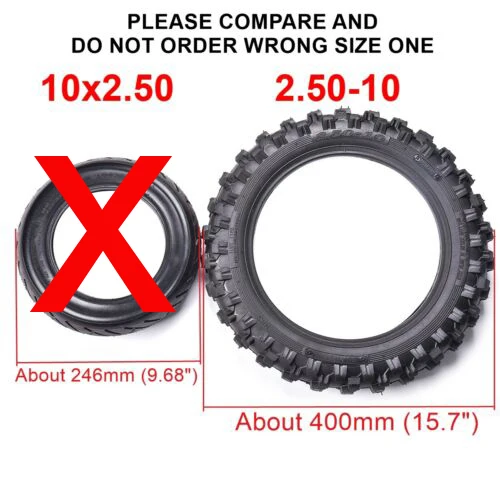10" Tyre 2.50-10" & 2.75-10" Inch Front Knobby Tyre Tire + Tube For XR50 CRF50 TTR50 SDG PIT PRO Trail Dirt PW50 Dirt Pit Bikes
10" Tyre 2.50-10" & 2.75-10" Inch Front Knobby Tyre Tire + Tube For XR50 CRF50 TTR50 SDG PIT PRO Trail Dirt PW50 Dirt Pit Bikes