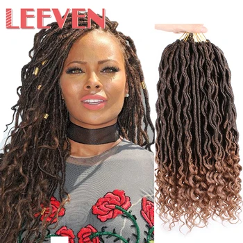 

Leeven 20" Ombre Goddess Faux locs Crochet Hair Wavy Curly Faux Locs Crochet Braids Goddess Twist Crochet Hair With Curly Ends