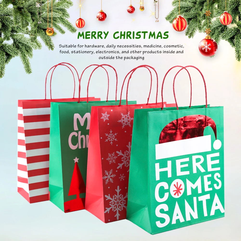 4pcs christmas gifts kraft paper bags eco bags