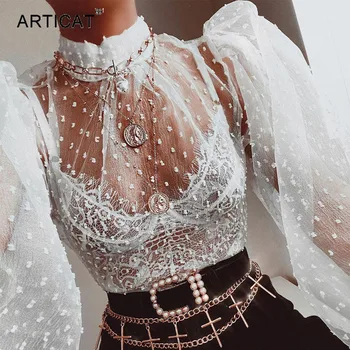 Articat Sexy See Through T Shirt Women Puff Sleeve White Lace Patchwork Slim Tops Elegant Polka Dot Female 2020 Spring Clothes 
Articat Sexy See Through T Shirt Women Puff Sleeve White Lace Patchwork Slim Tops Elegant Polka Dot Female 2020 Spring Clothes