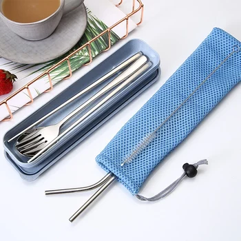 Portable 6 Pieces Flatware Set,Reusable 304 Stainless Steel Durable Travel Cutlery Set-Blue 
Portable 6 Pieces Flatware Set,Reusable 304 Stainless Steel Durable Travel Cutlery Set-Blue