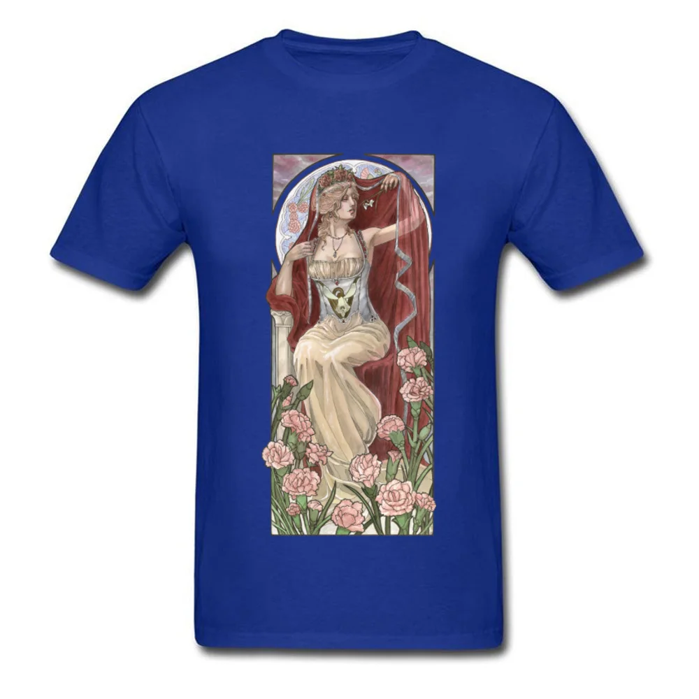 Lady_of_January_Art_Nouveau_Birthstone_Series_with_Carnations_1327 Tops Shirts O Neck 100% Cotton Men T-Shirt Group Tshirts Cheap Lady_of_January_Art_Nouveau_Birthstone_Series_with_Carnations_1327 blue