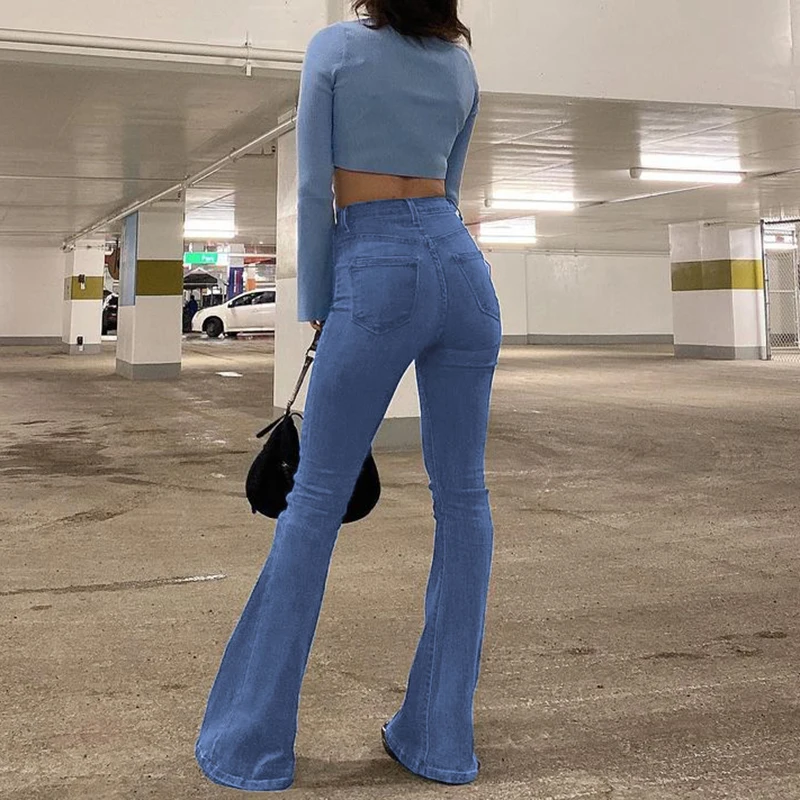 Jean évasé à bouton unique pour femme, pantalon en Denim Vintage, taille haute, Streetwear Harajuku, Y2K, 2021 Jean évasé à bouton unique pour femme, pantalon en Denim Vintage, taille haute, Streetwear Harajuku, Y2K, 2021