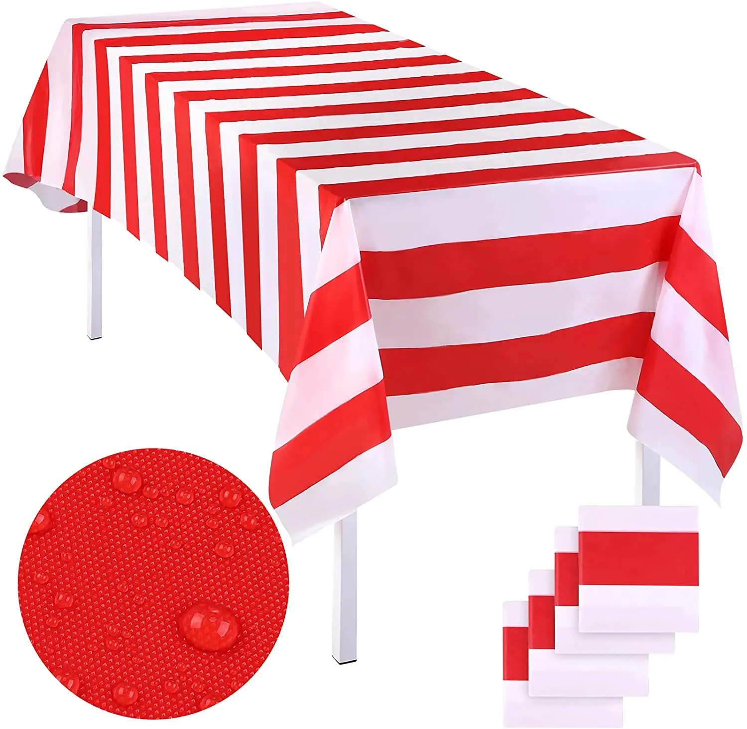

Carnival Circus Party Decorations Supplies Red White Striped Table Cover Plastic Tablecloth For Christmas Holiday Cottage Picnic