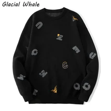 

GlacialWhale Mens Cardigan Knitted Men 2021 Winter New Letter graphics Sweater Male Hip Hop Oversized Sweaters Black Sweater Men