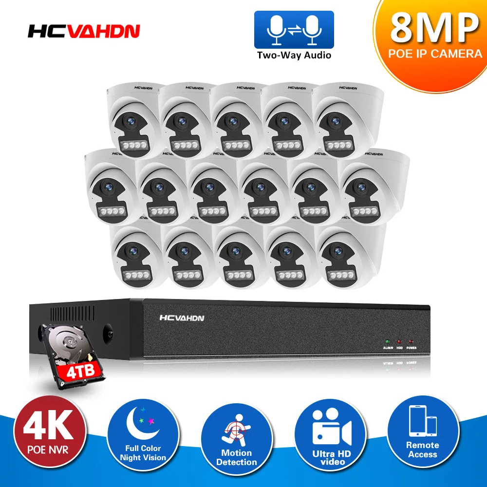 H.265 16CH камера видеонаблюдения системы безопасности 4K POE NVR Kit Двусторонняя