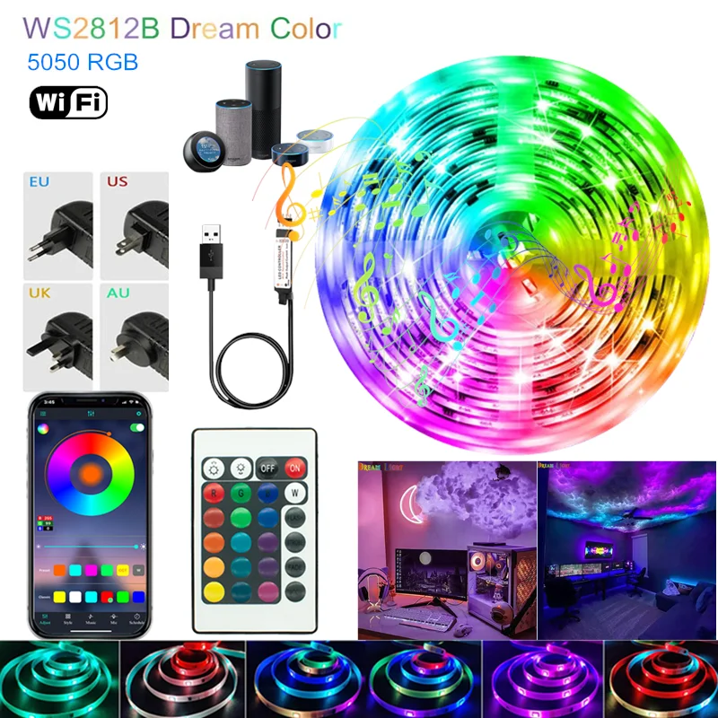 Светодиодная лента WS2812B 2811 RGBIC с Управлением по Bluetooth умная Водонепроницаемая