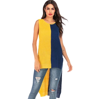 Fall Winter Knitted Side Slit Assymetric Sleeveless Sweater for Women Kawaii Ladies High Low Contrast Color Pullover Jumper
Fall Winter Knitted Side Slit Assymetric Sleeveless Sweater for Women Kawaii Ladies High Low Contrast Color Pullover Jumper