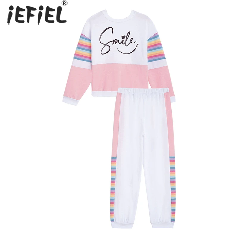 Kids Girls Sport Clothes Set Rainbow Stripes Print Sweatshirt+Pants For Girl Letter Pattern Costume Teenage Children's Tracksuit
Kids Girls Sport Clothes Set Rainbow Stripes Print Sweatshirt+Pants For Girl Letter Pattern Costume Teenage Children's Tracksuit