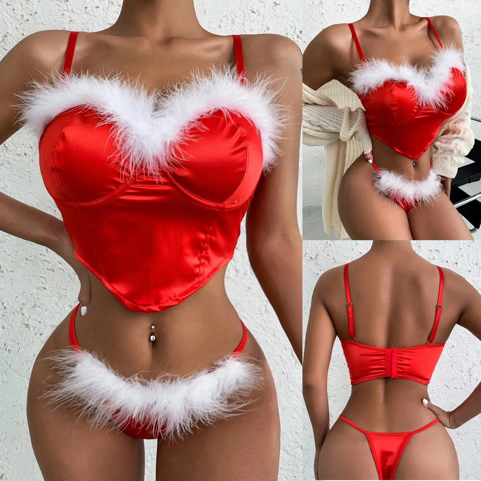 Красный Рождественский комплект нижнего белья для женщин 2 предмета женский