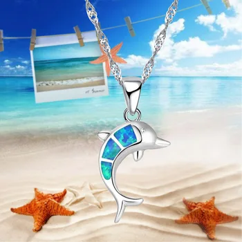 Lovely Silver Color Blue Fake Fire Opal Dolphin Necklace Pendant Jewelry, Suitable For Party Accessories Ladies Necklace Jewelry
Lovely Silver Color Blue Fake Fire Opal Dolphin Necklace Pendant Jewelry, Suitable For Party Accessories Ladies Necklace Jewelry