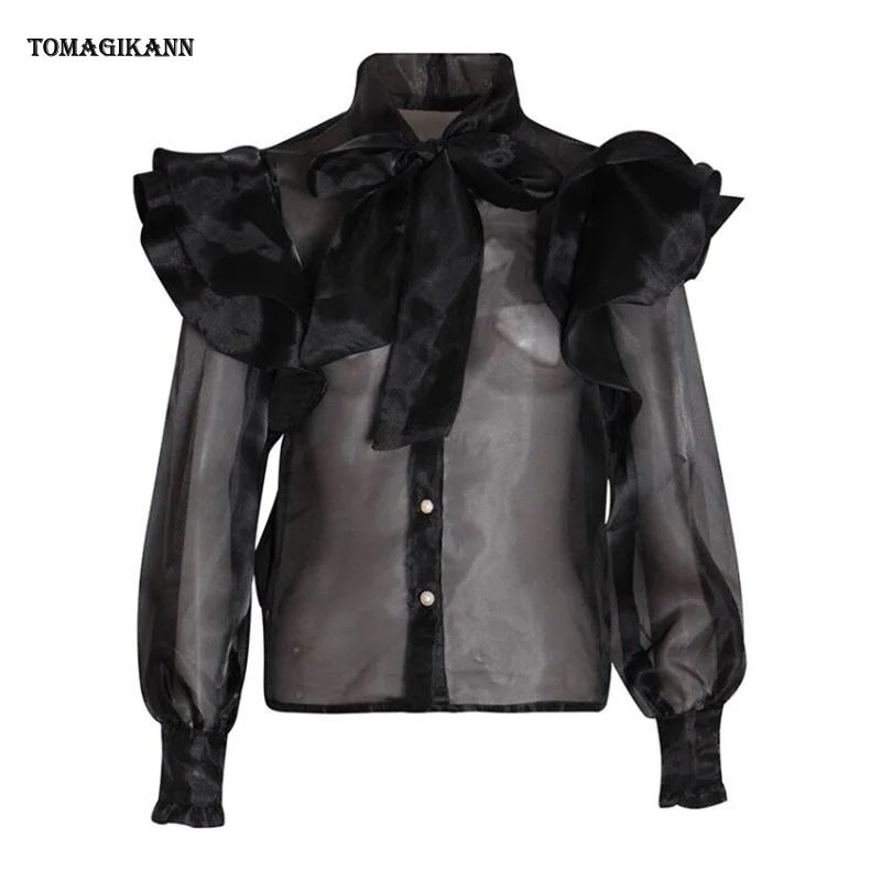 Transparent Blouse for Women Lantern Long Sleeve Organza Bow Tie Ruffles Shirt 2022 New Fashion Sexy Solid Female Clothing Tops
Transparent Blouse for Women Lantern Long Sleeve Organza Bow Tie Ruffles Shirt 2022 New Fashion Sexy Solid Female Clothing Tops