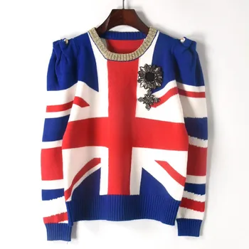 Sweater Women Runway Designer Pullover 2019 Autumn Winter British Flag Jacquard Jersey Shrugged Badge Knit Jumper Tops Clothes
Sweater Women Runway Designer Pullover 2019 Autumn Winter British Flag Jacquard Jersey Shrugged Badge Knit Jumper Tops Clothes