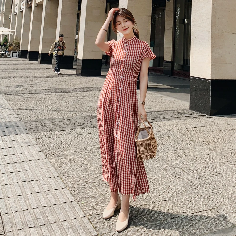 Korean-style INS Fashionable Dress 2019 Summer New Style French Retro Waist Hugging Single Breasted Plaid Dress Women's
Korean-style INS Fashionable Dress 2019 Summer New Style French Retro Waist Hugging Single Breasted Plaid Dress Women's