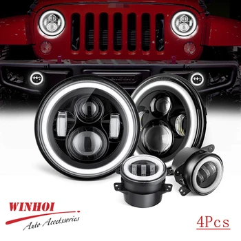 7" Led Headlight+4" LED Fog Light Combo 75W Hi/Low Beam Halo Angle Eyes Turn Signal Light for Jeep Wrangler JK TJ for Harley SUV 
7" Led Headlight+4" LED Fog Light Combo 75W Hi/Low Beam Halo Angle Eyes Turn Signal Light for Jeep Wrangler JK TJ for Harley SUV