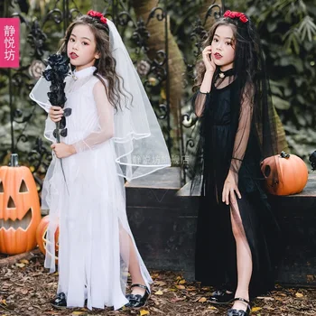 halloween dress Witch Costume girls white long princess dress kids Carnival costume black witch vampire bride dress lace frocks 
halloween dress Witch Costume girls white long princess dress kids Carnival costume black witch vampire bride dress lace frocks