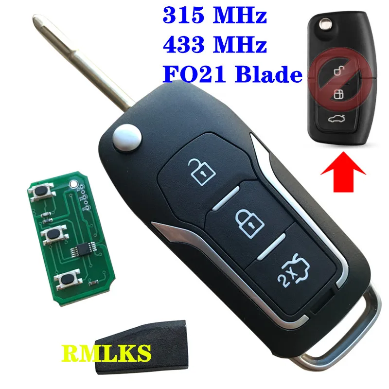 Фото Складной дистанционный ключ для Ford C-Max D-Max Mondeo Focus Fiesta Galaxy Fusion FO21 Blade 315 МГц 433 4D60 4D63