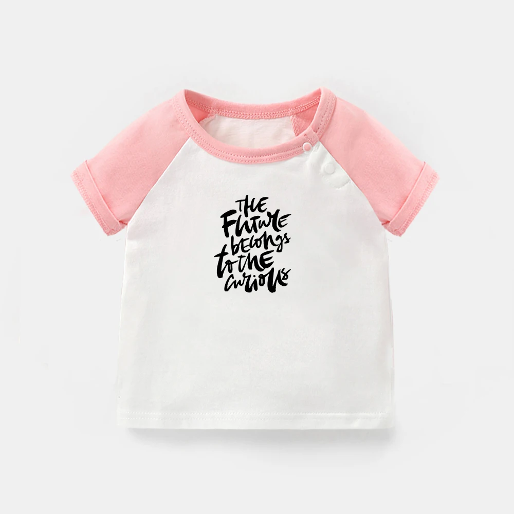 

The Future Belongs To The Curious Inspirational Quote Newborn Baby T-shirts Toddler Graphic Raglan Color Short Sleeve Tee Tops