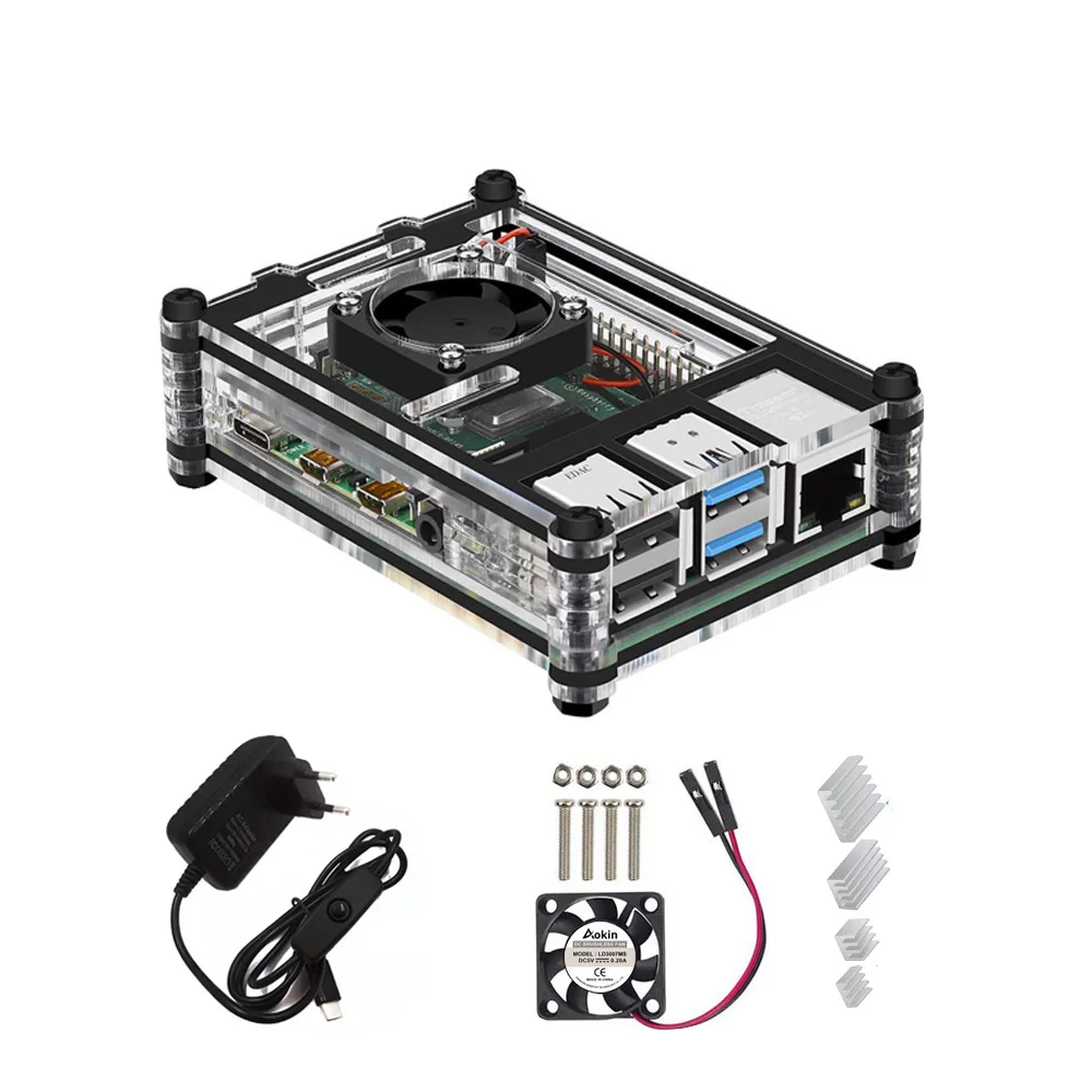 Чехол для Raspberry Pi 4 чехол B с адаптером питания радиатор вентилятор Модель B/Pi |