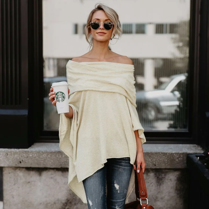 Women Autumn Fashion Cloak Sweater Casual Off Shoulder Loose Slash Neck Knitted Batwing Sleeve Sweater Pullover Poncho Sweater
Women Autumn Fashion Cloak Sweater Casual Off Shoulder Loose Slash Neck Knitted Batwing Sleeve Sweater Pullover Poncho Sweater