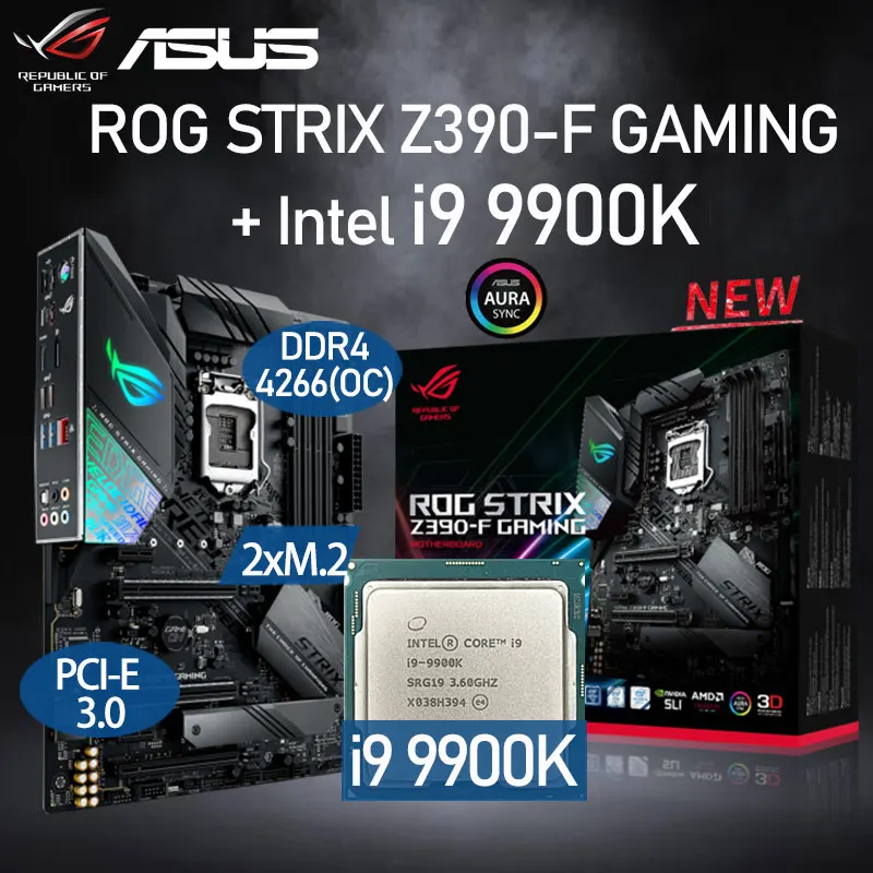 Игровая материнская плата ASUS ROG STRIX LGA 1151 с процессором Intel Core i9 9900K Combo DDR4 128 ГБ M.2