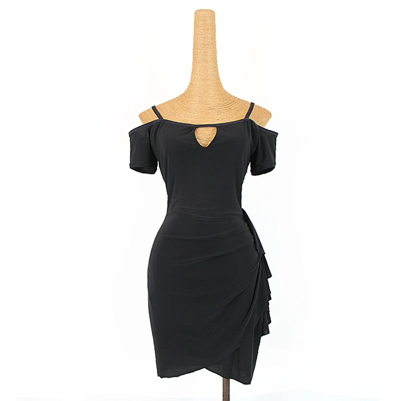 Одежда для латинских танцев Летнее черное платье с короткими рукавами занятий