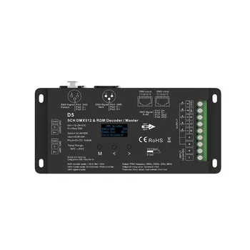 OLED 5CH*6A 12-24VDC CV DMX Decoder D5 5-channel DMX512 and RDM decoder/master, XLR3, RJ45, green terminal interface
OLED 5CH*6A 12-24VDC CV DMX Decoder D5 5-channel DMX512 and RDM decoder/master, XLR3, RJ45, green terminal interface