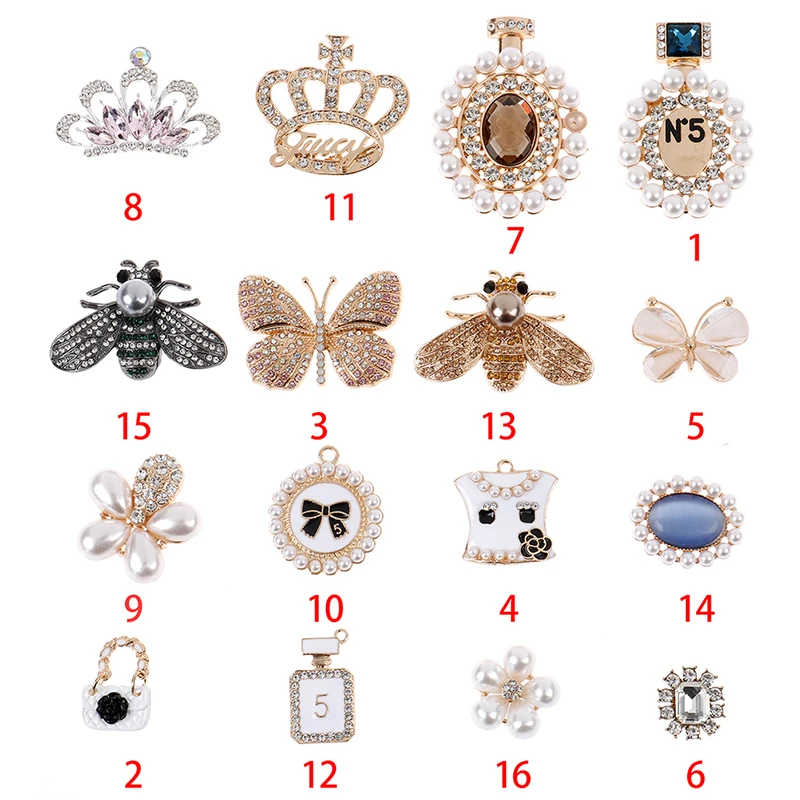 1pc Metal Charms Butterfly Bee Pearl Designer Shoe Bling Rhinestone Clog Shoes Croc Accessories | Обувь