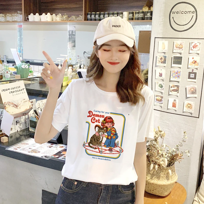 Showtly Devil's Music Sing Along Caring for you Demon Cat Jesus Satan Halloween Women T Shirt Harajuku Vintage Korean Clothes
Showtly Devil's Music Sing Along Caring for you Demon Cat Jesus Satan Halloween Women T Shirt Harajuku Vintage Korean Clothes