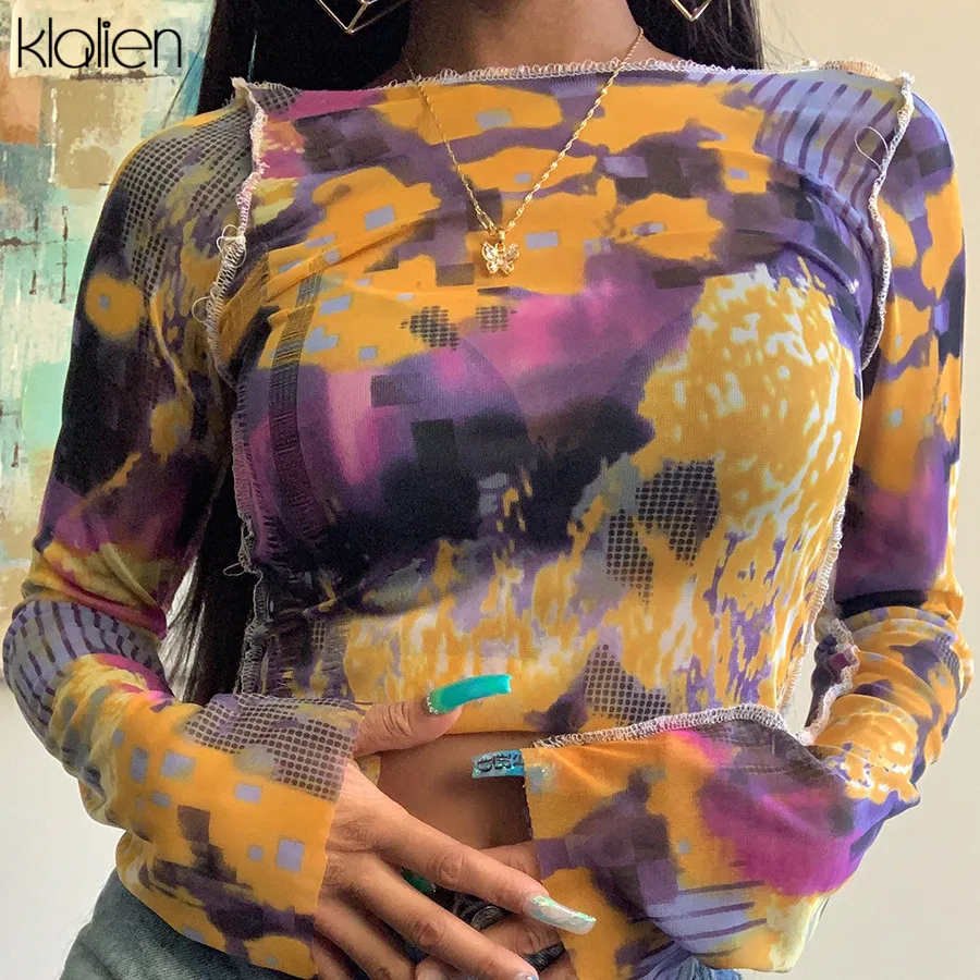 Женская футболка KLALIEN из сетчатой ткани в стиле Харадзюку | одежда