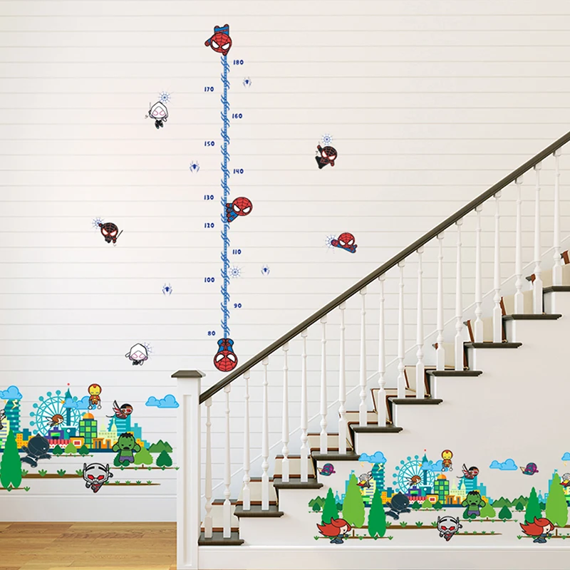 Cartoon Spiderman Height Measure PVC Wall Stickers For Kids Room Children's Growth Chart Wall Decals Boy's Gift Home Decor Mural 
Cartoon Spiderman Height Measure PVC Wall Stickers For Kids Room Children's Growth Chart Wall Decals Boy's Gift Home Decor Mural