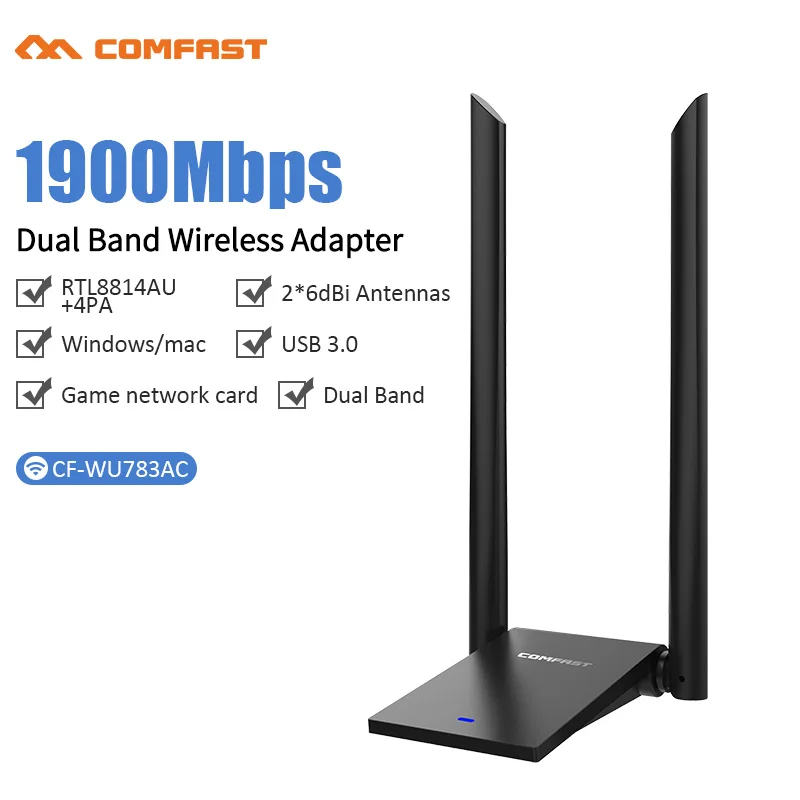 USB3.0 Wireless RTL8814AU 802.11 b/g/n/ac 1900Mbps WiFi Adapter 2x6dBi WiFi Antenna for Windows 7/8/10 AC Gigabit Dongle Adaptor
USB3.0 Wireless RTL8814AU 802.11 b/g/n/ac 1900Mbps WiFi Adapter 2x6dBi WiFi Antenna for Windows 7/8/10 AC Gigabit Dongle Adaptor