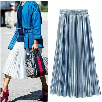 Female Summer Vintage Elegant Pleated Skirt Women High Waist Skirt Solid Long Skirts New Fashion Metallic Skirt
Female Summer Vintage Elegant Pleated Skirt Women High Waist Skirt Solid Long Skirts New Fashion Metallic Skirt